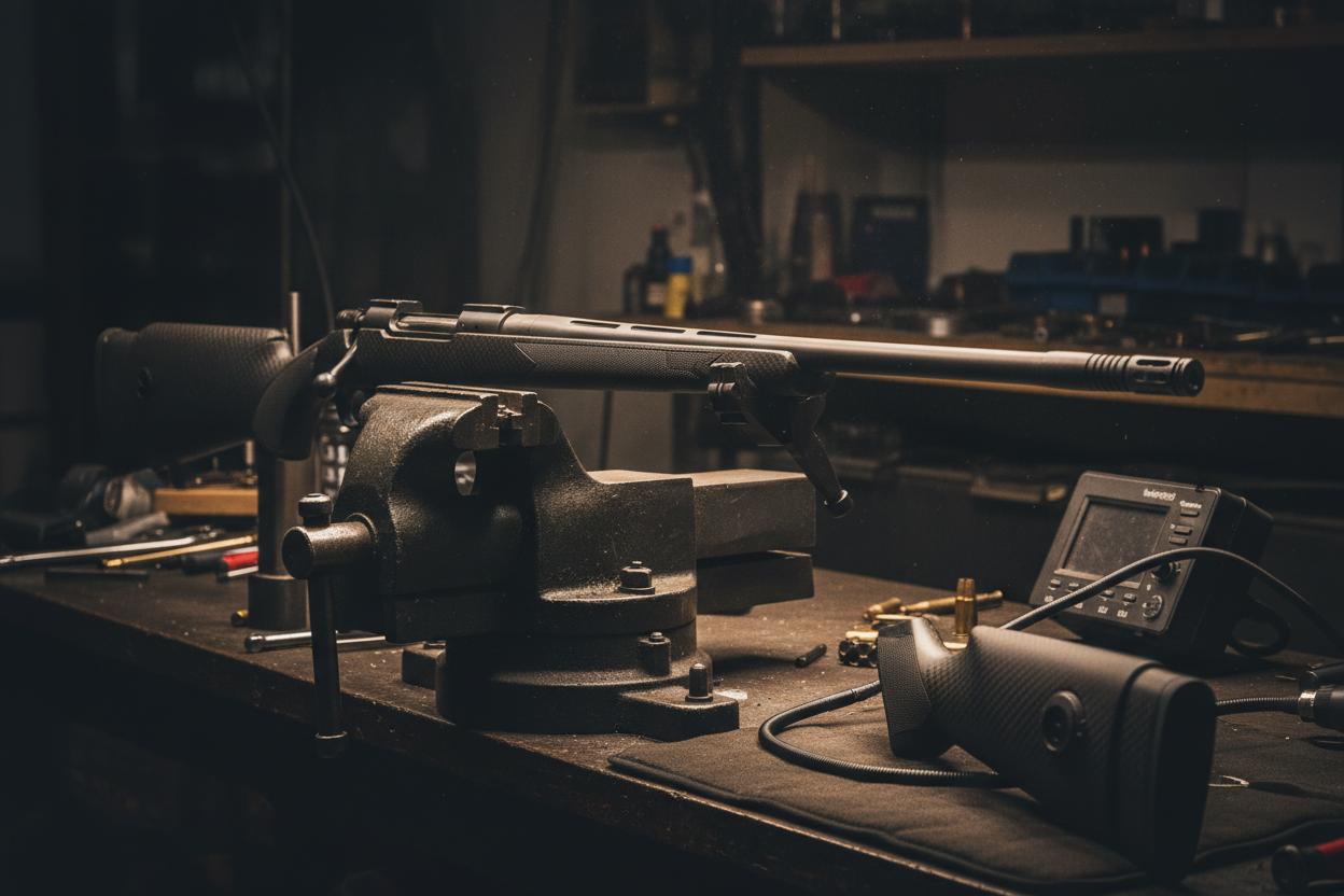 Tactical rifle prepared for professional barrel work